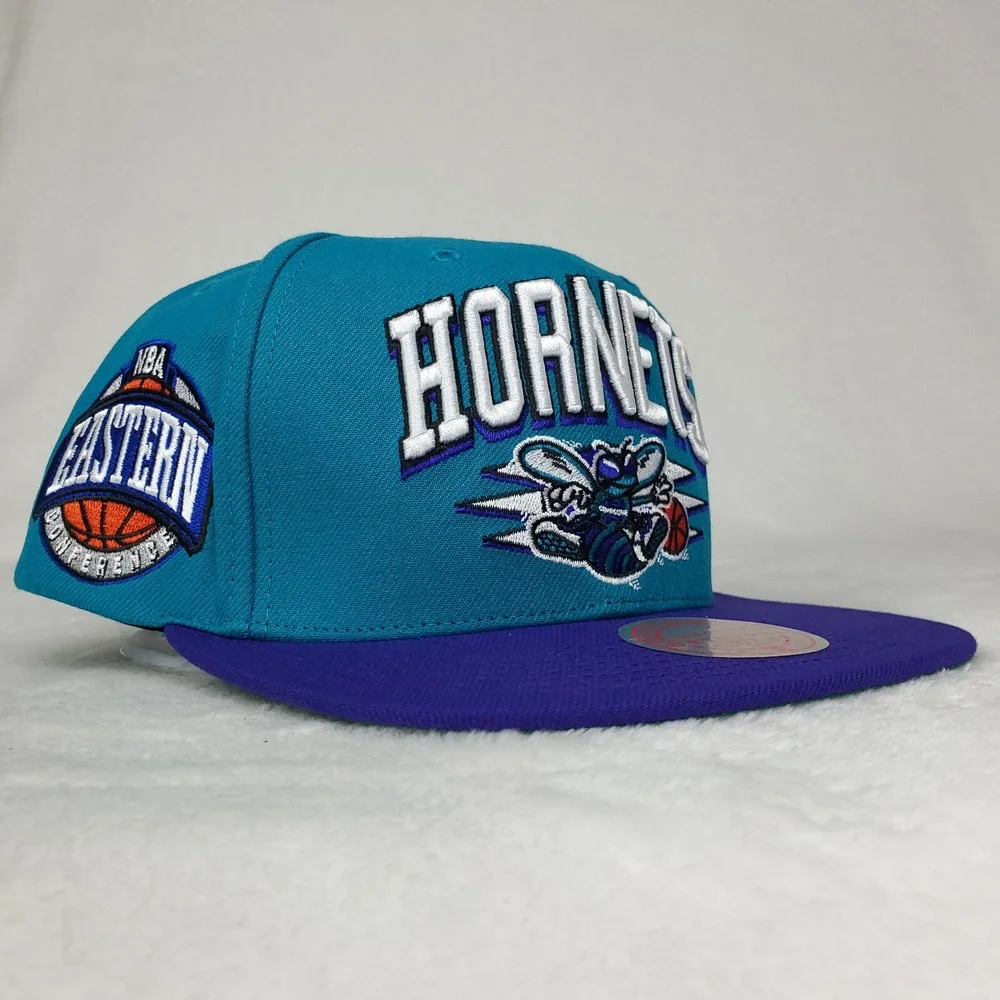 Charlotte Hornets Mitchell & Ness NBA Snapback Hat‎ Cap 3D Logo Teal Purple NWT